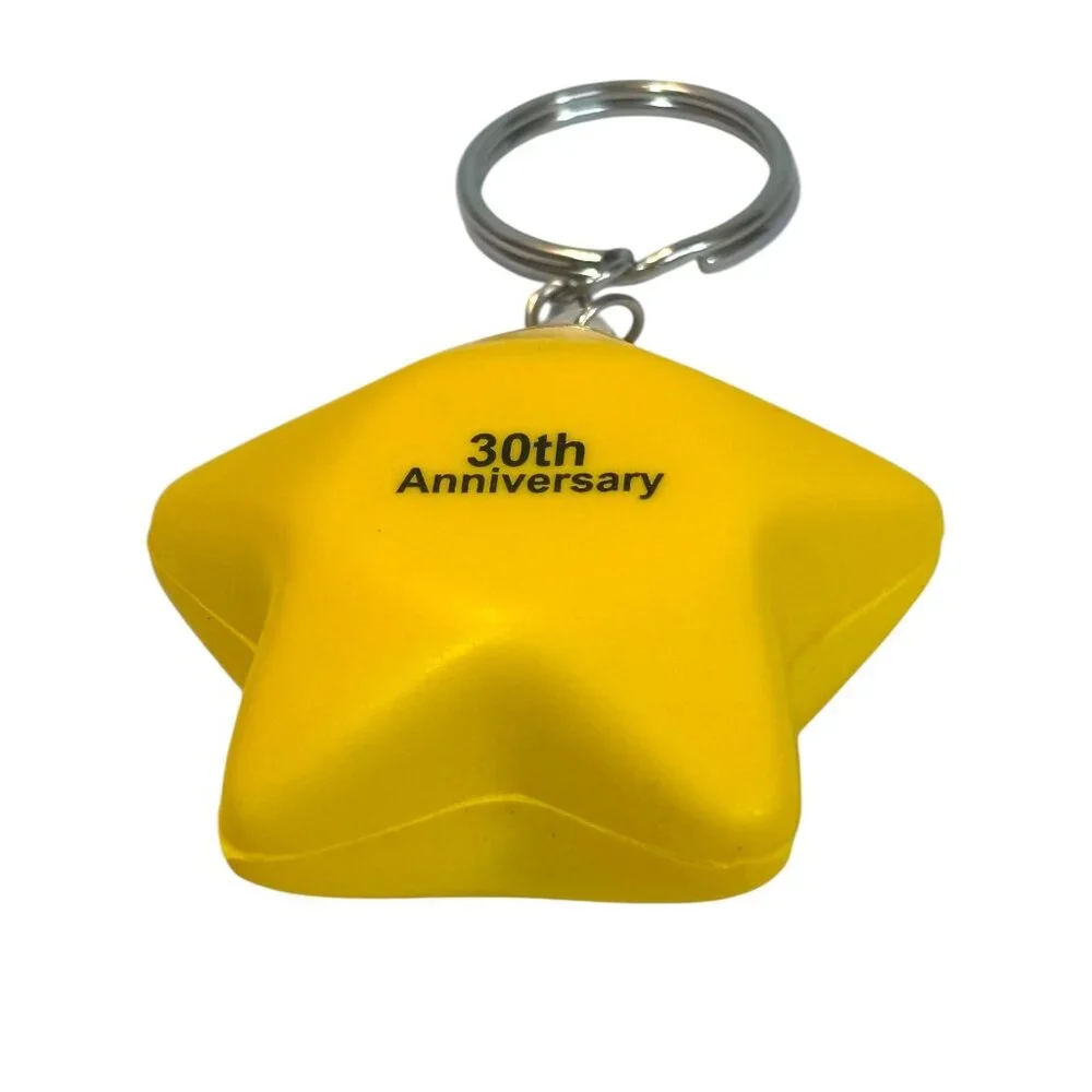 feEbay 30th Anniversary Yellow Star Keychain W Silver Ring Squishy Stress Star